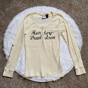 Harley Davidson Long Sleeve Thermal Top Womens Size Large Cream Tight Fitting